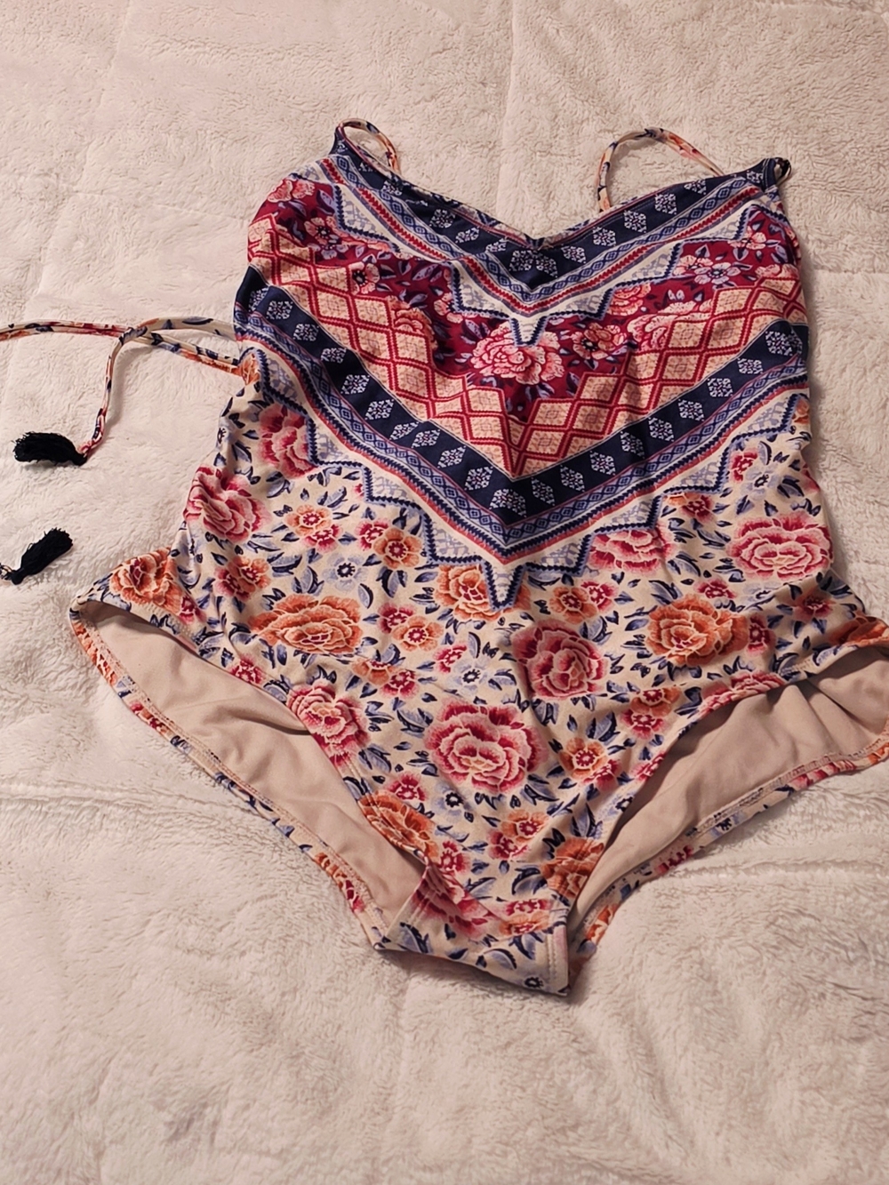 No Boundaries Floral One-Piece Swimsuit - Navy, Pink, Cream (o1-48)